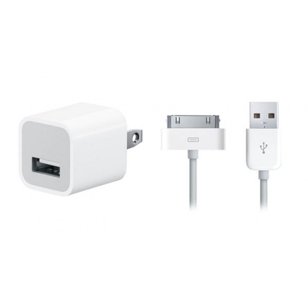 Wholesale iPhone 4S 4 2-in-1 House Power Charger (White)